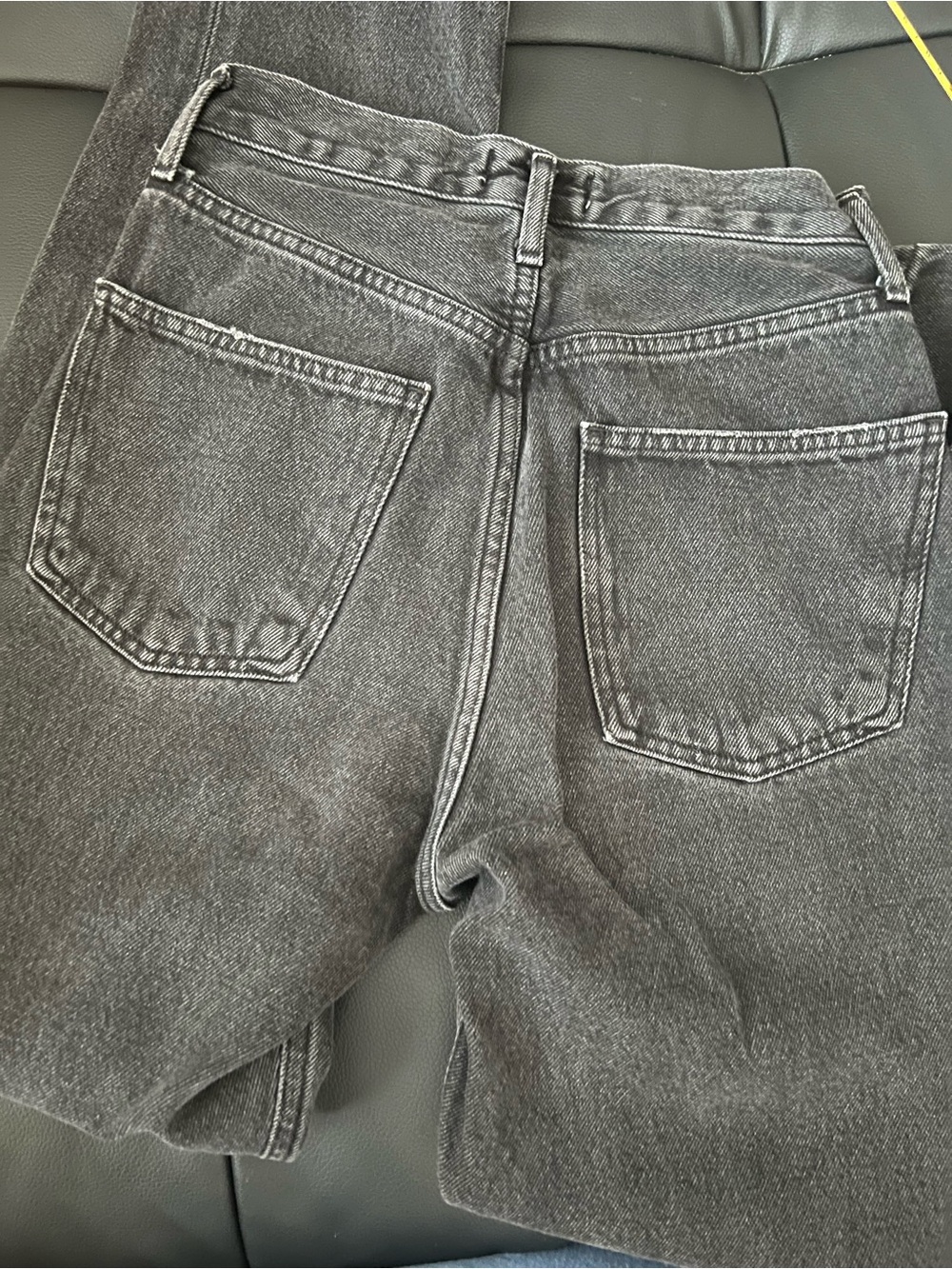 $10Gift🦊New AGOLDE Dark grey charcoal High-RiseDistressed Straight Jeans waist24 - Picture 10 of 15